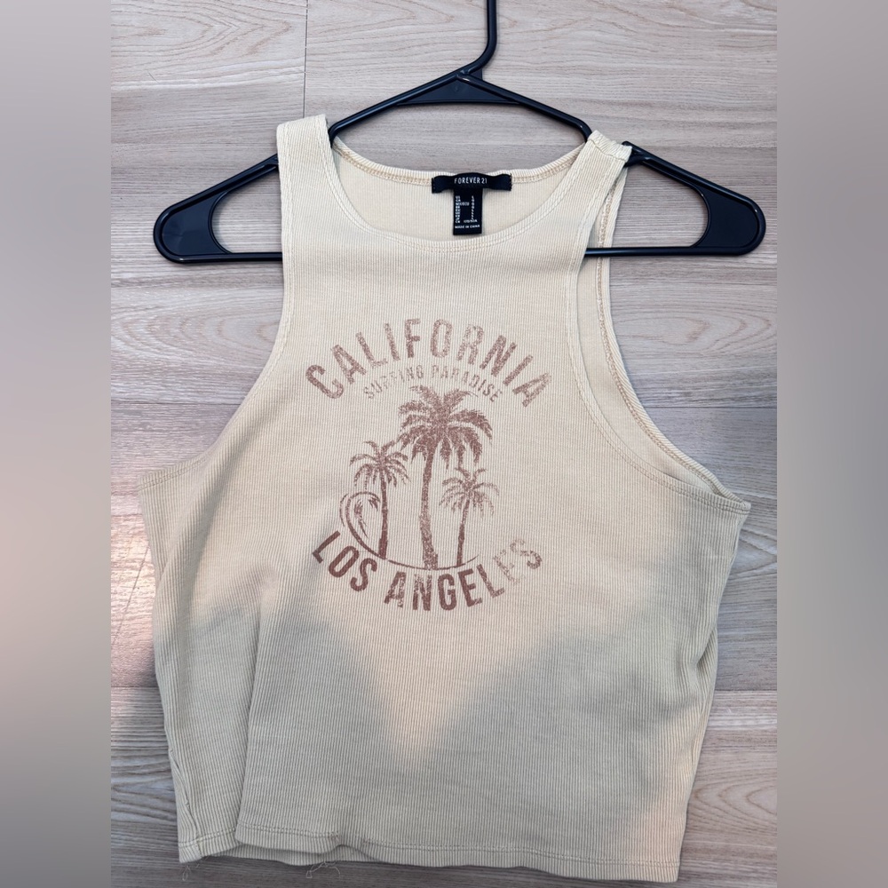 Forever 21 White Graphic Crop Tank Top